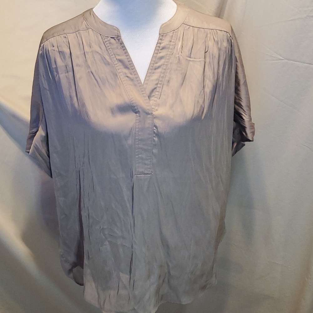 Joan Vass Silky V-Neck Blouse SZ XL